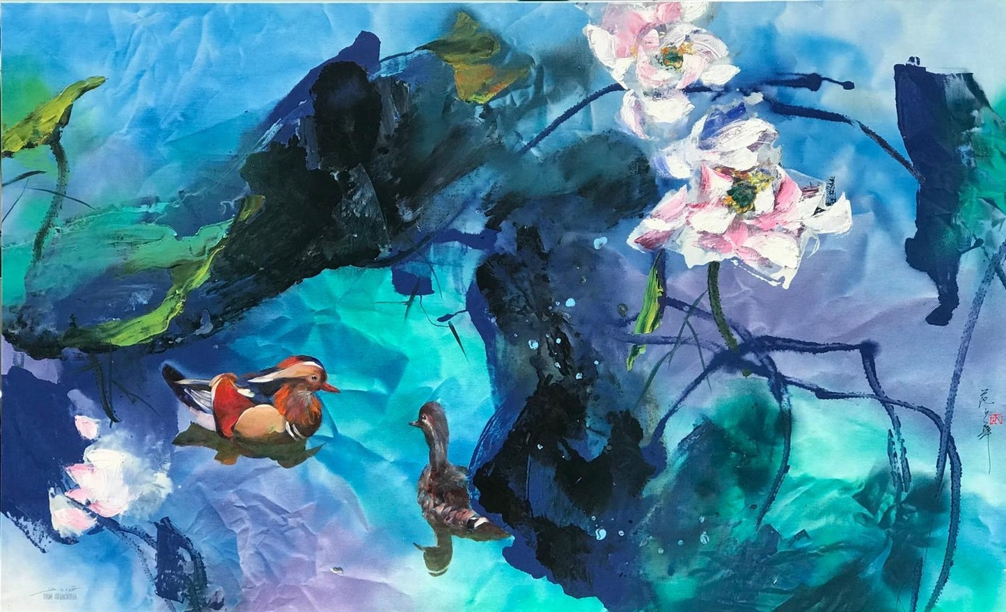 A Dance of Ducks and Blossoms