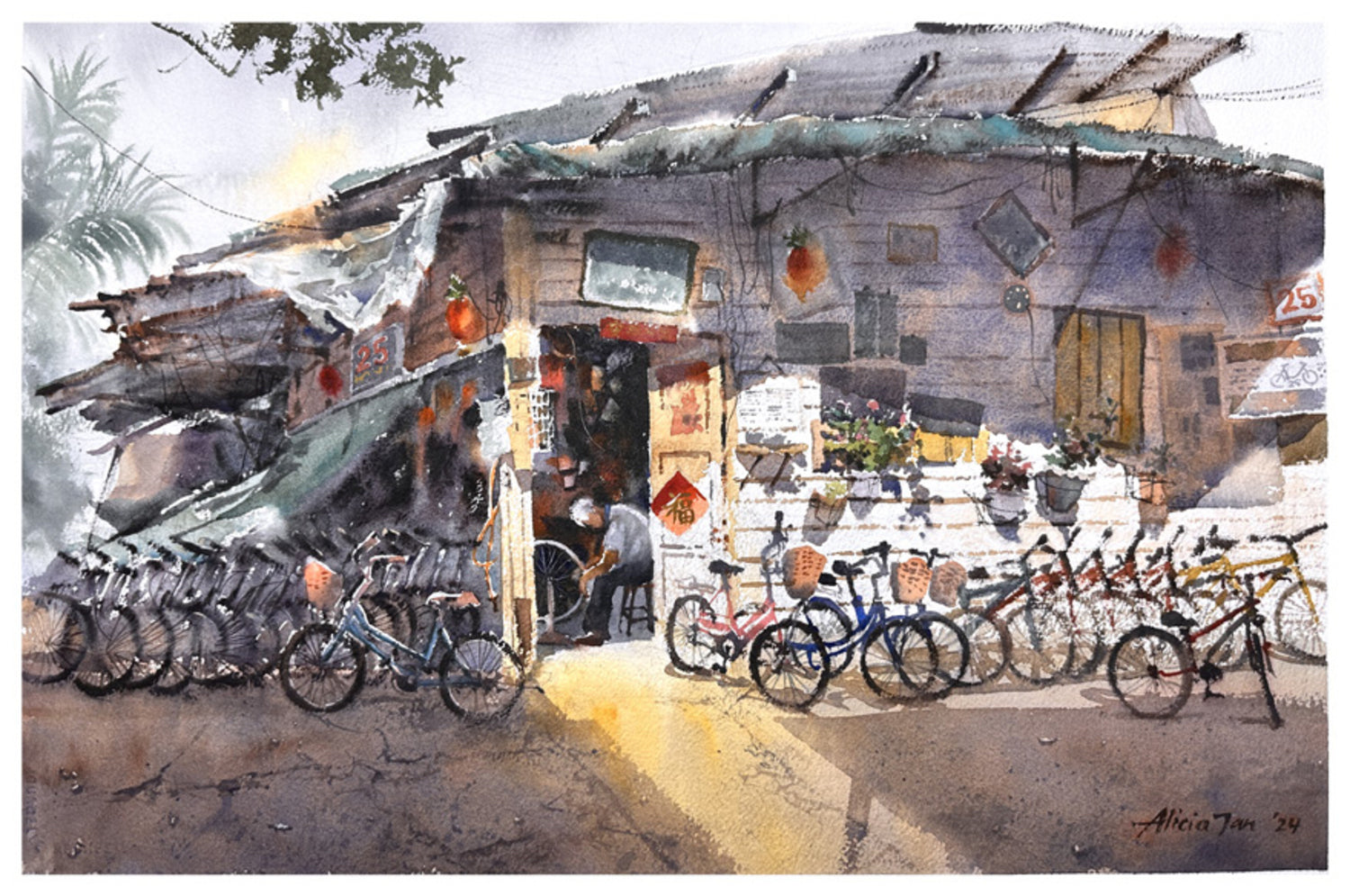 Uncle Chia fixing the wheel